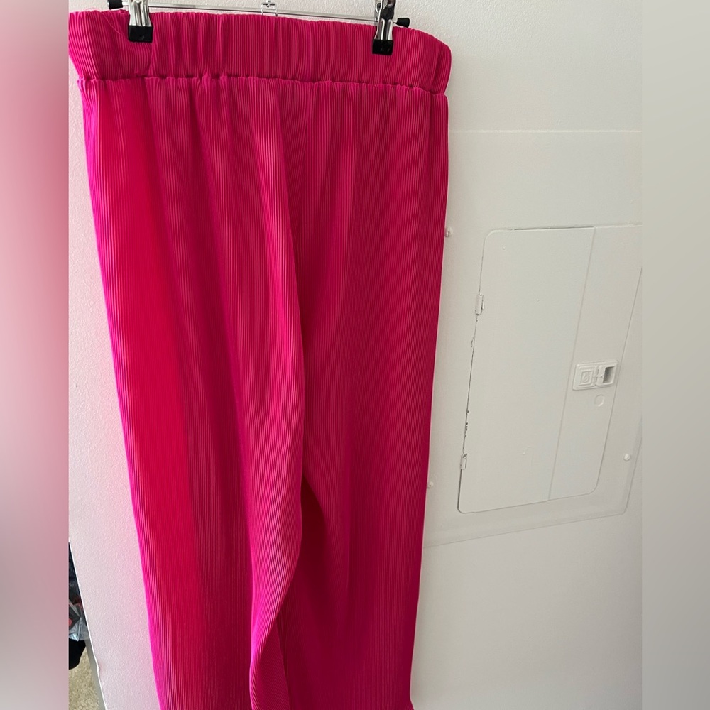 Spring Me Along Magenta Plisse High-Waisted Pants - Picture 5 of 7